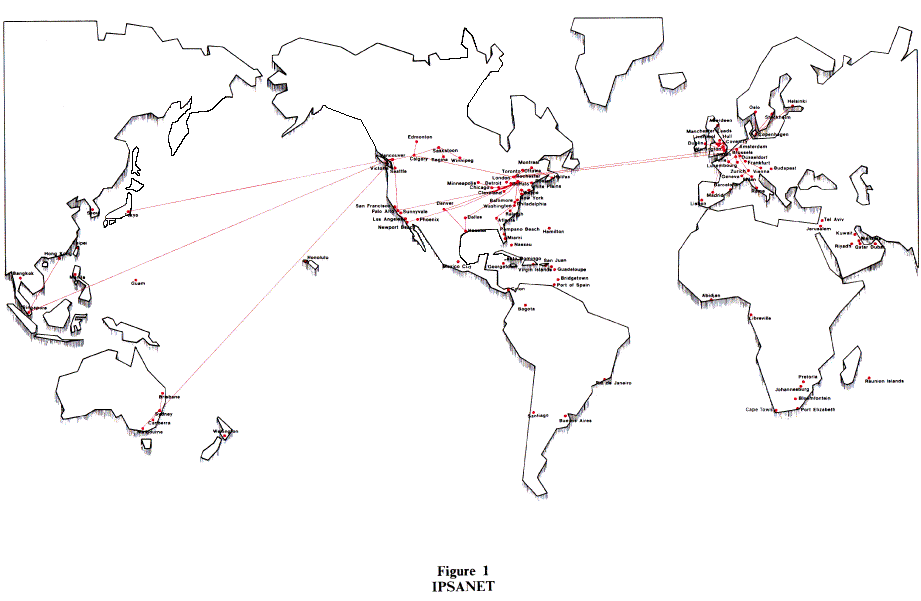 Mercator map with network links in red